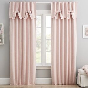 Evelyn Linen-Blend Bow Valance Blackout Curtain - Blush